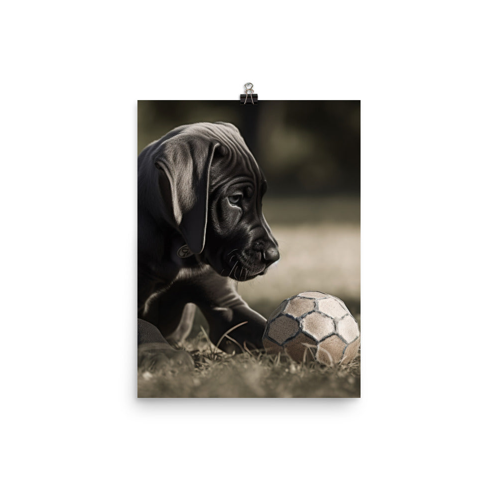 Great Dane Pup Playing with a Ball Photo paper poster - PosterfyAI.com