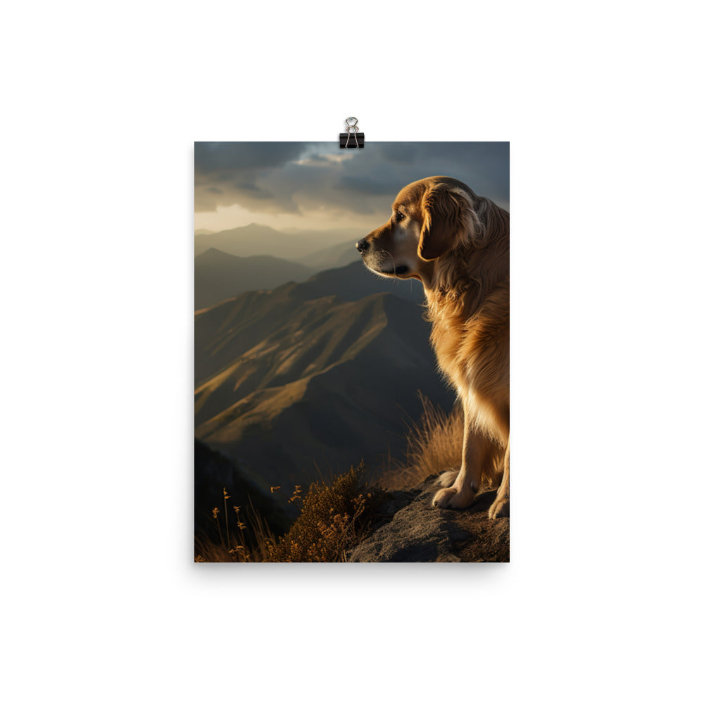 Golden Retriever in the Mountains Photo paper poster - PosterfyAI.com