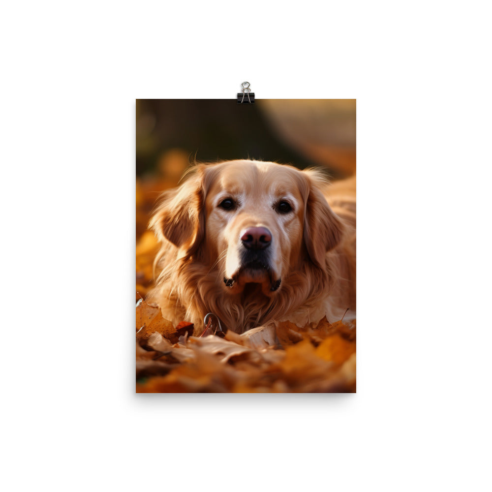 Golden Retriever in the Fall Photo paper poster - PosterfyAI.com