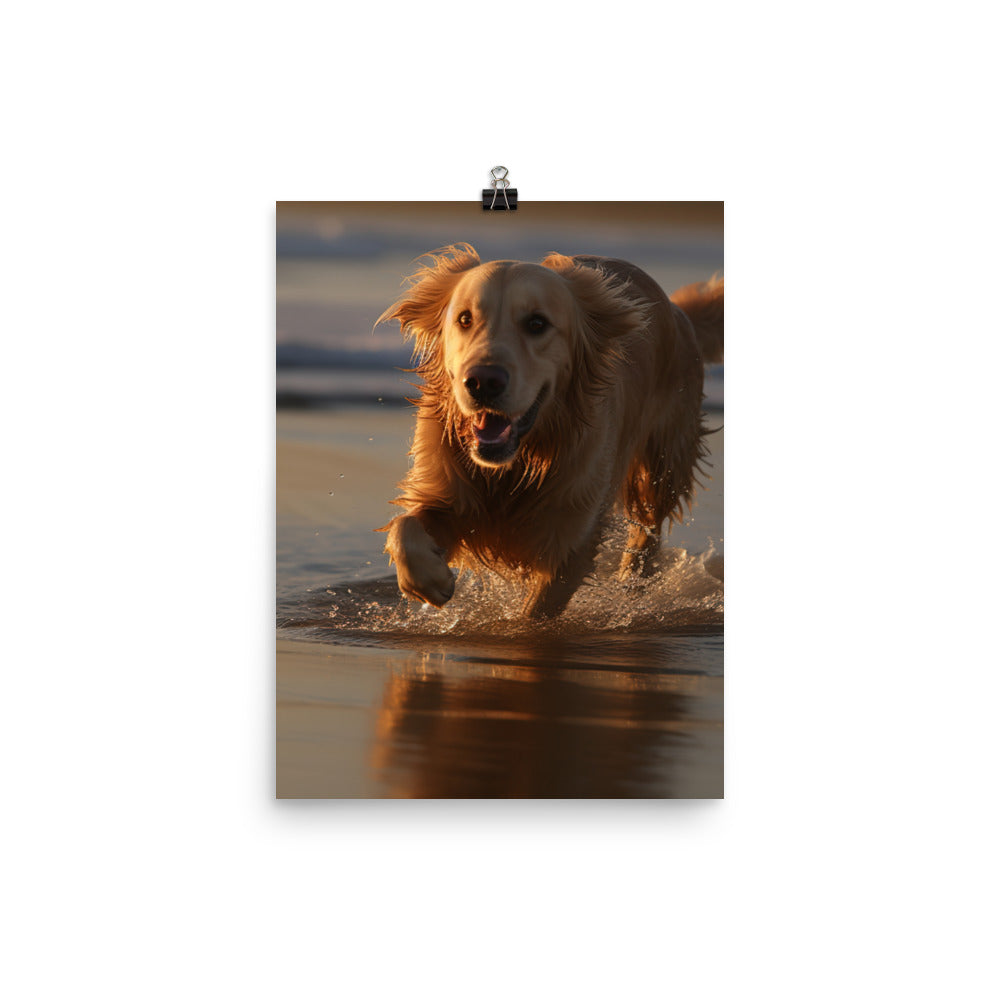 Golden Retriever at the Beach Photo paper poster - PosterfyAI.com