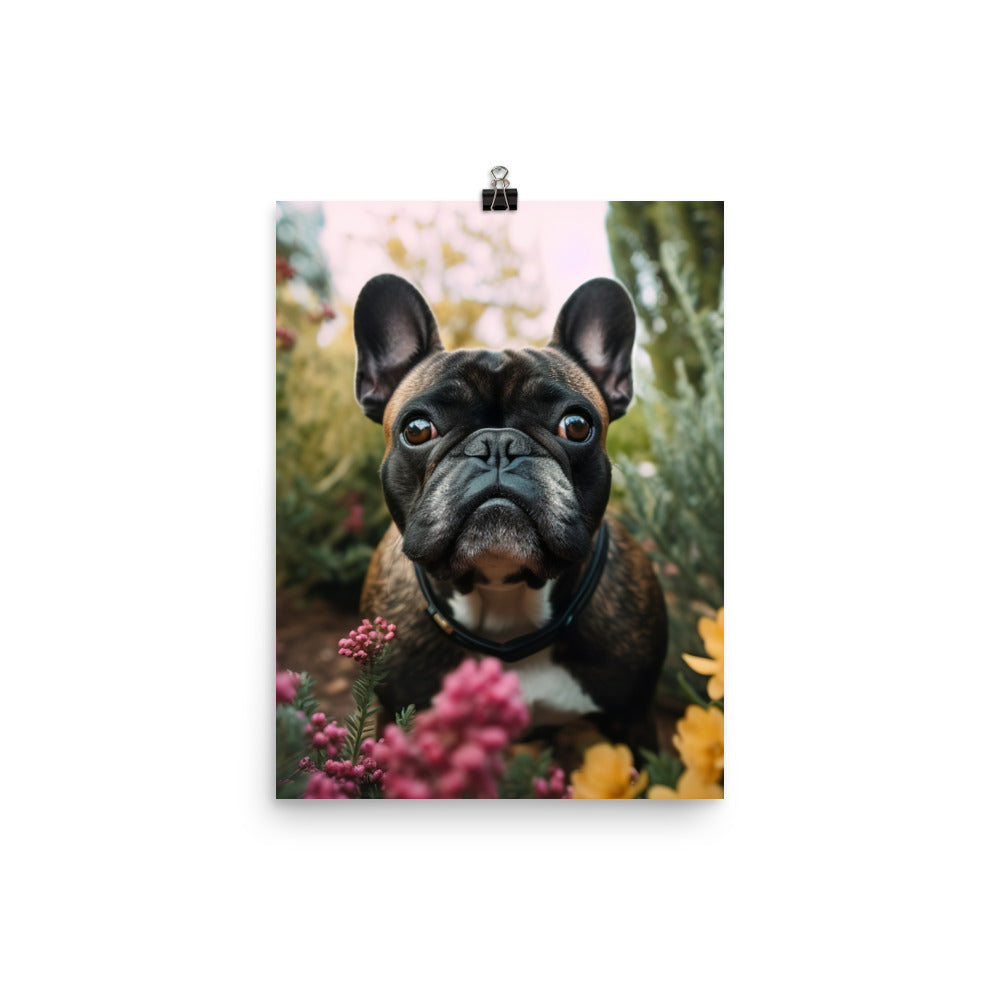 Frenchie in the garden Photo paper poster - PosterfyAI.com