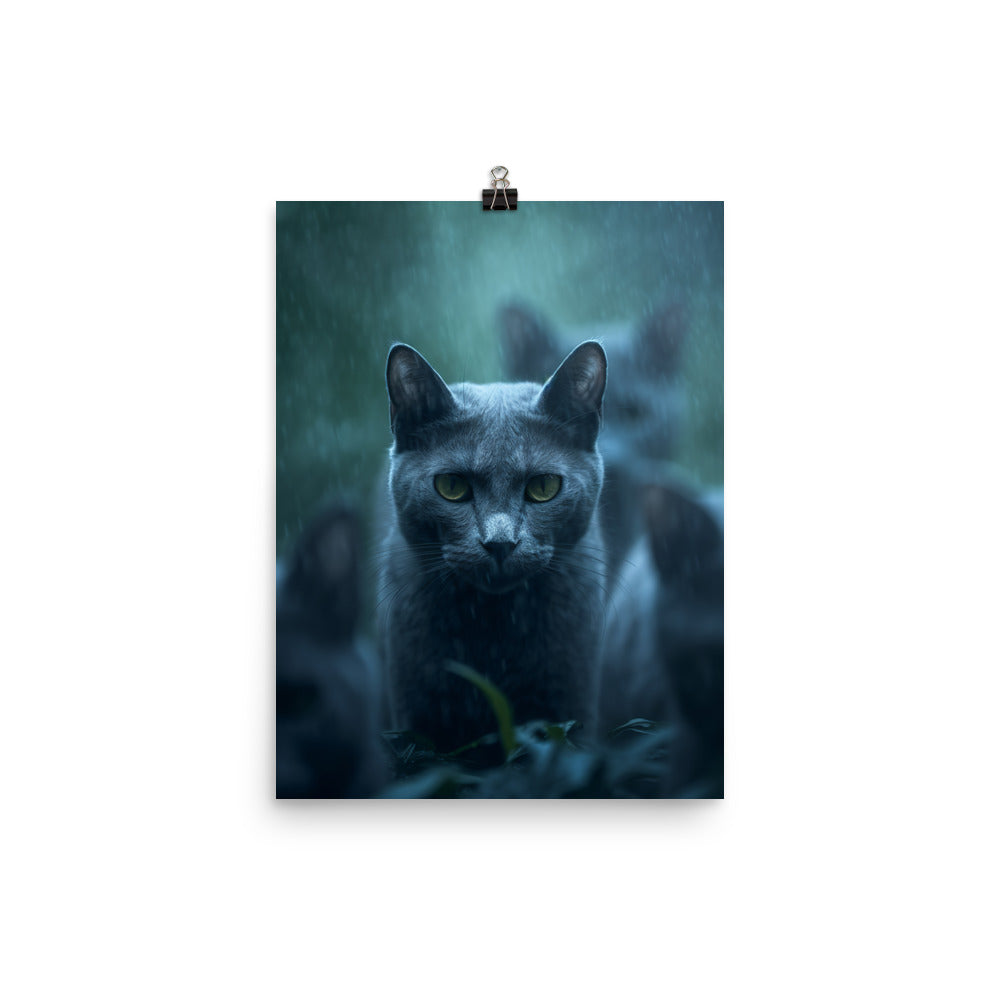 Mysterious World of Russian Blue Cat Photo paper poster - PosterfyAI.com