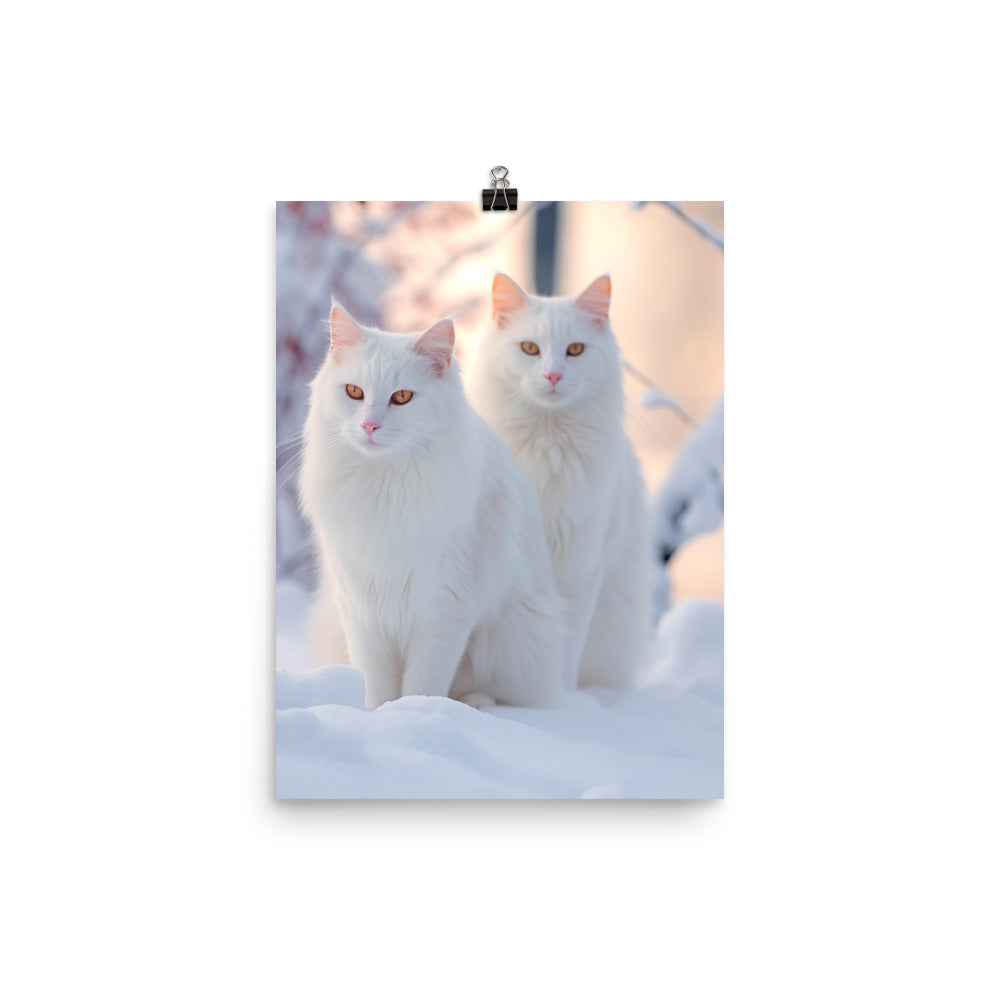 Turkish Van Cat in Winter Photo paper poster - PosterfyAI.com
