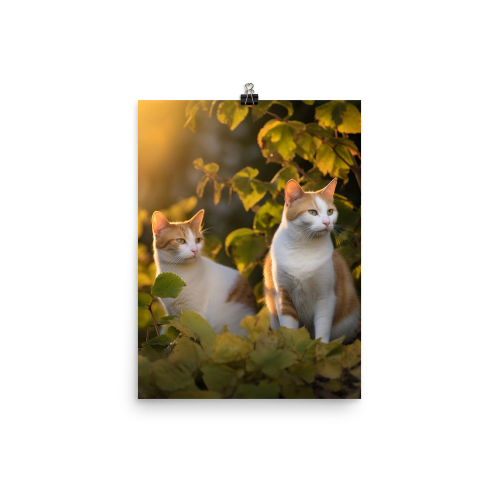 Japanese Bobtail Cat in Serene Outdoor Photo paper poster - PosterfyAI.com