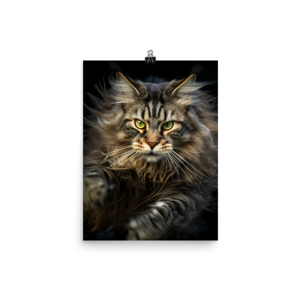 Playful Maine Coon in Action Photo paper poster - PosterfyAI.com