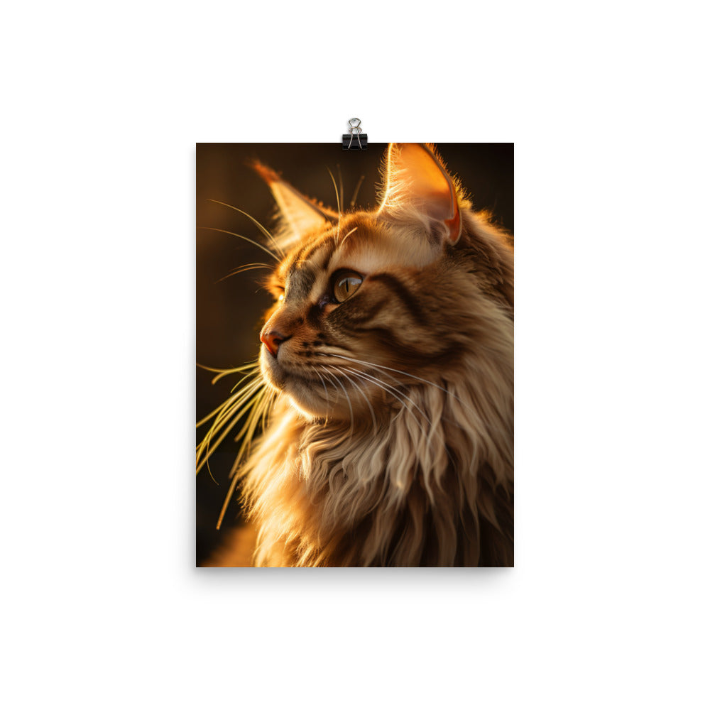 Maine Coon Elegance in Golden Hour Photo paper poster - PosterfyAI.com
