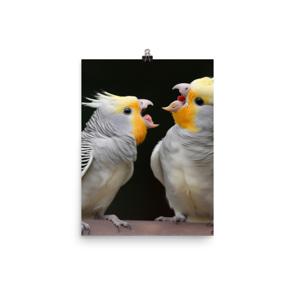 Chirpy Cockatiels Photo paper poster - PosterfyAI.com