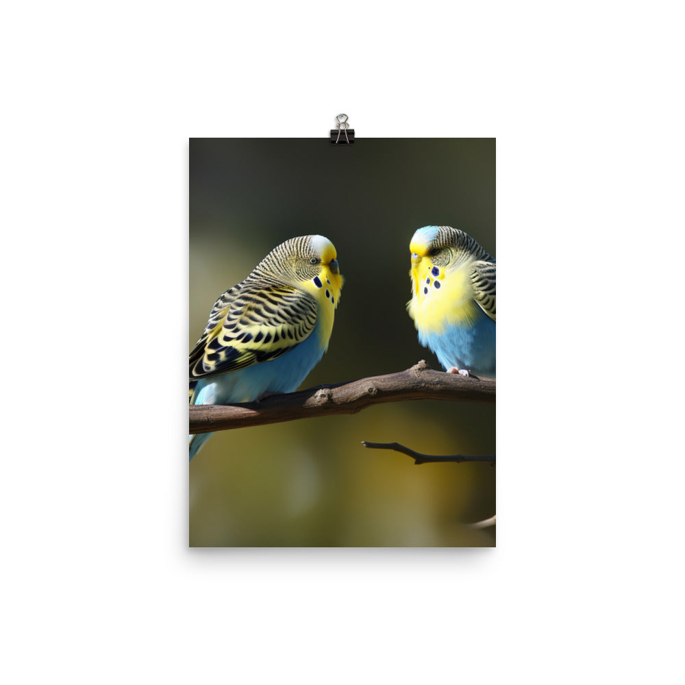 Budgie Pair on a Branch Photo paper poster - PosterfyAI.com