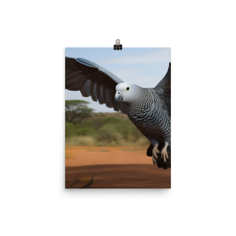 African Grey Parrot in Flight Photo paper poster - PosterfyAI.com