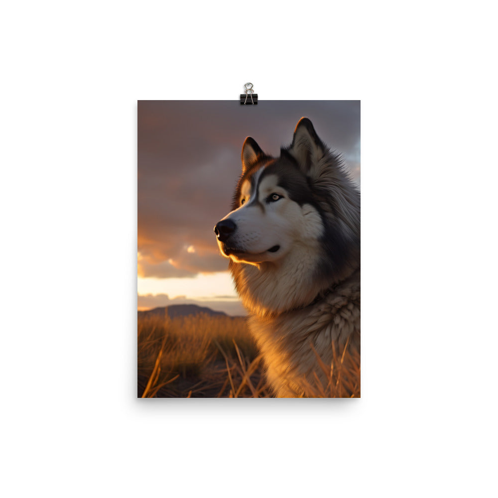 Alaskan Malamute at Sunset Photo paper poster - PosterfyAI.com