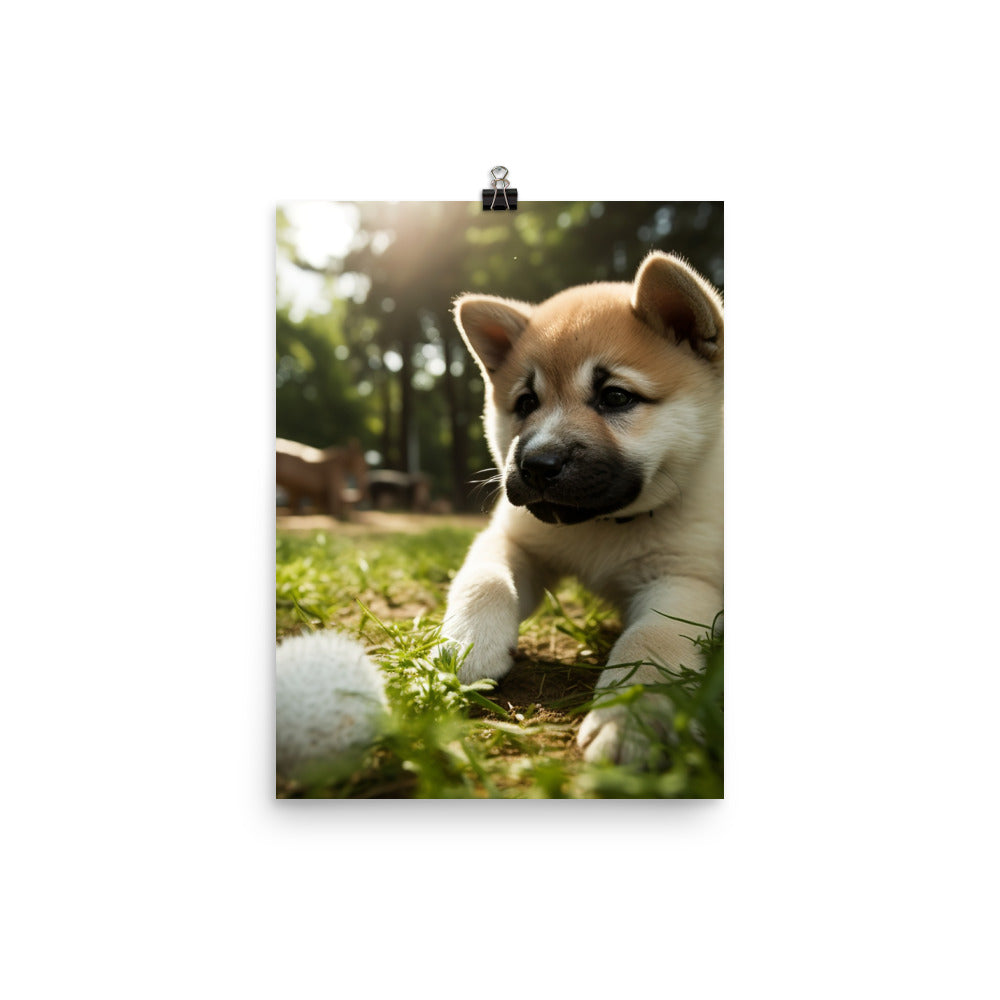 Akita Pup Playtime in the Park Photo paper poster - PosterfyAI.com