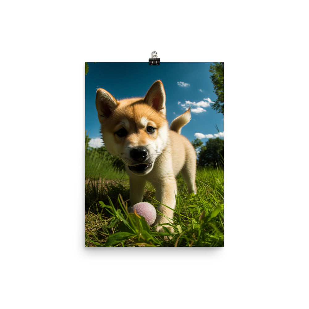 Akita Pup Playtime in the Park Photo paper poster - PosterfyAI.com
