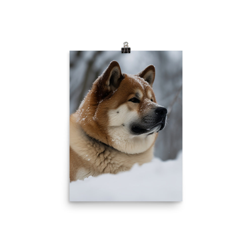 Akita in the Snow Photo paper poster - PosterfyAI.com