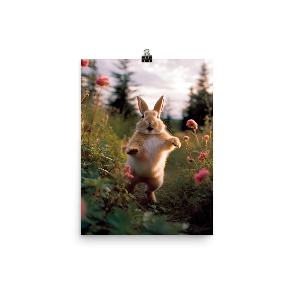 Rhinelander Bunny Enjoying a Playful Hop Photo paper poster - PosterfyAI.com