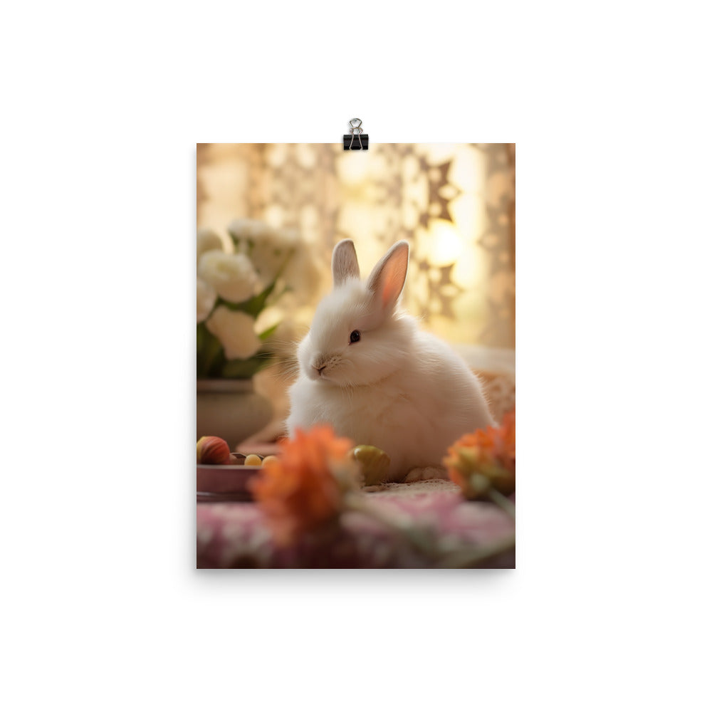 Dwarf Hotot Bunny in a Cozy Setting Photo paper poster - PosterfyAI.com