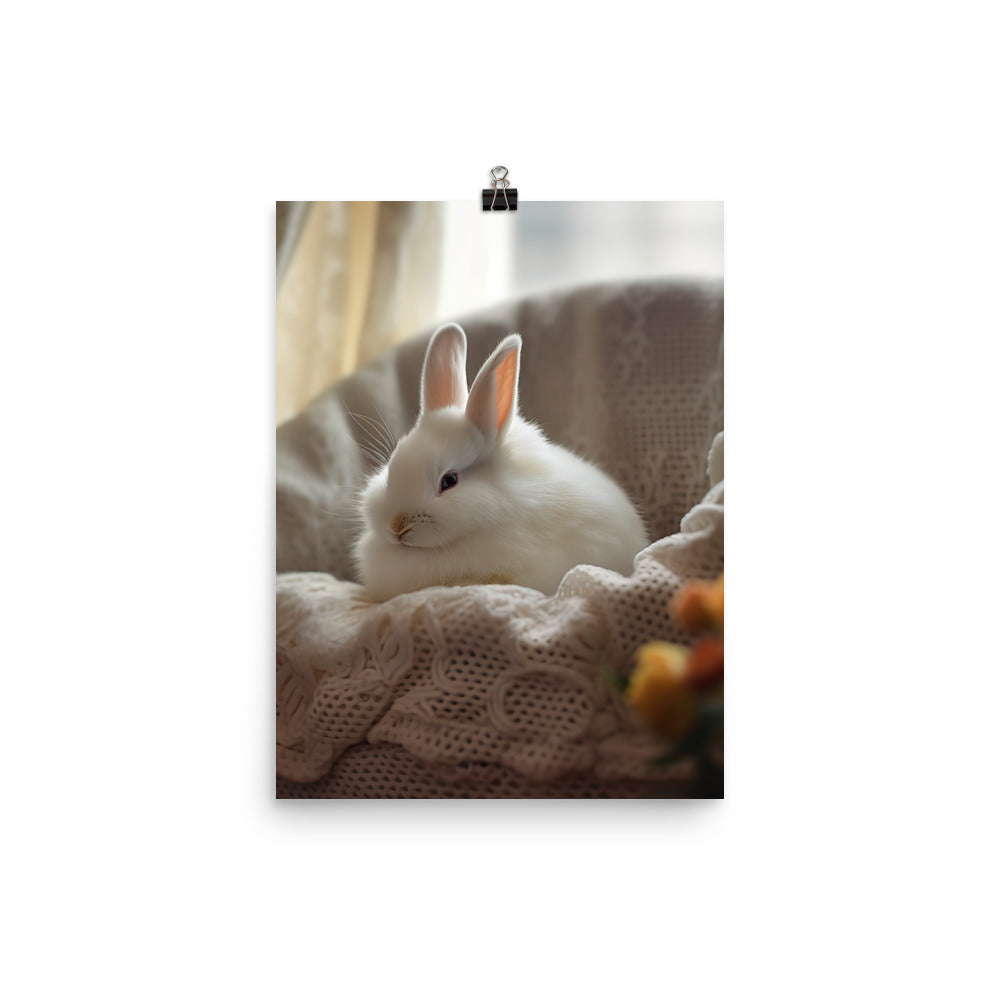 Dwarf Hotot Bunny in a Cozy Setting Photo paper poster - PosterfyAI.com