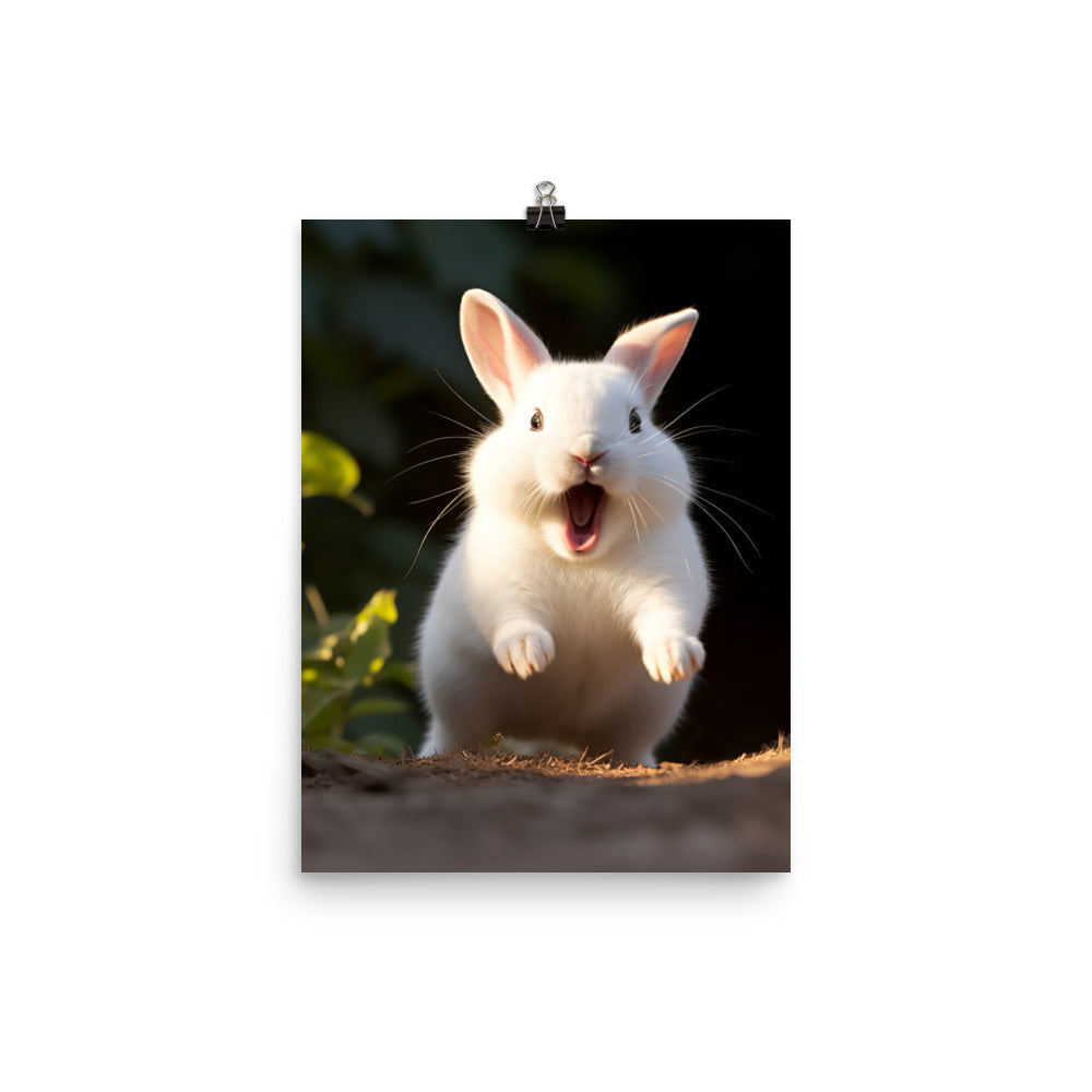 Dwarf Hotot Bunny Enjoying a Playful Hop Photo paper poster - PosterfyAI.com