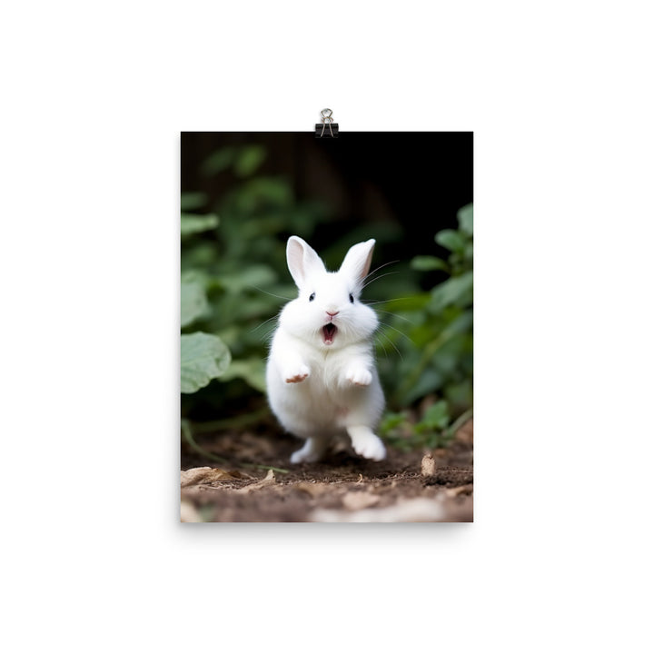 Dwarf Hotot Bunny Enjoying a Playful Hop Photo paper poster - PosterfyAI.com