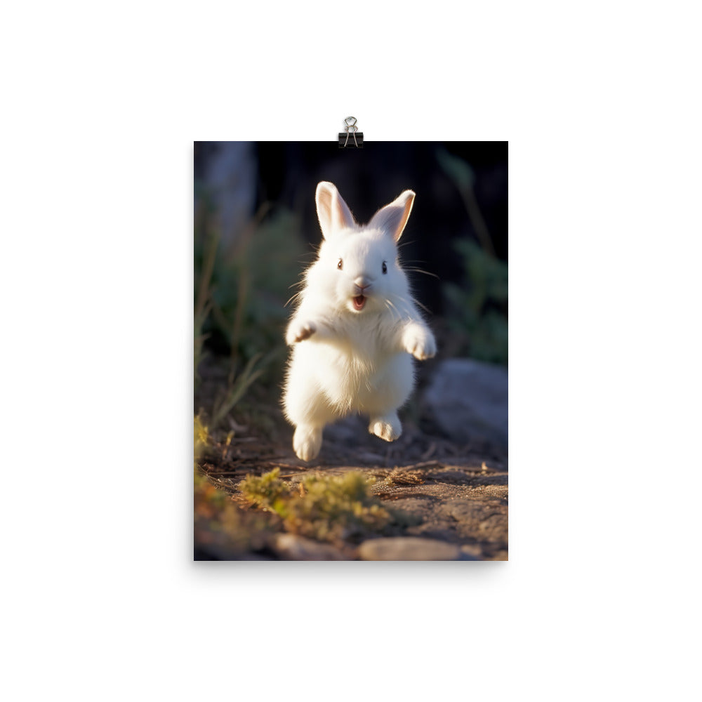 Dwarf Hotot Bunny Enjoying a Playful Hop Photo paper poster - PosterfyAI.com
