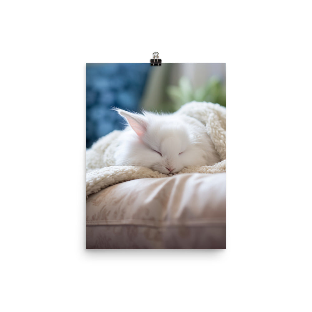 Satin Angora Bunny in a Cozy Setting Photo paper poster - PosterfyAI.com