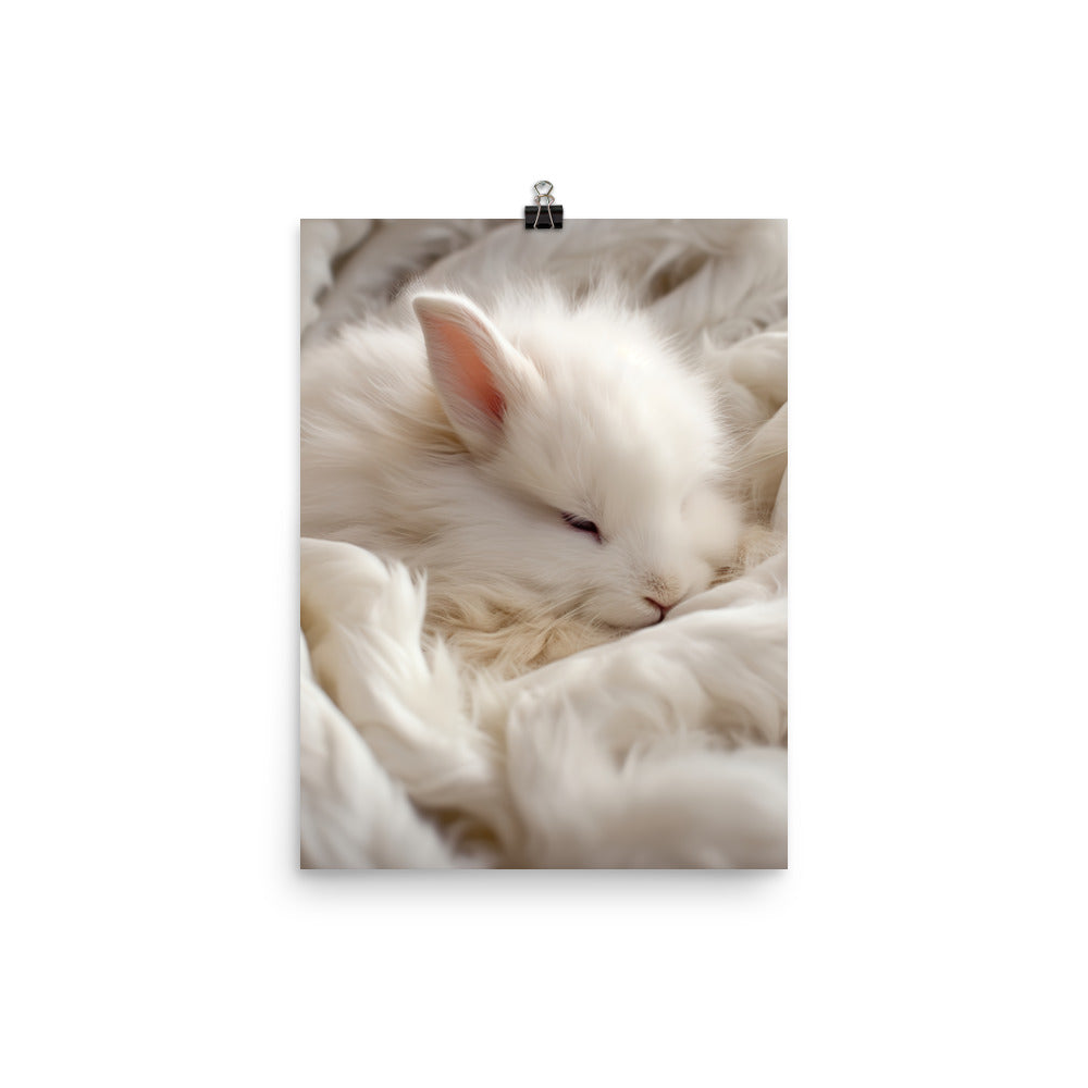 Satin Angora Bunny in a Cozy Setting Photo paper poster - PosterfyAI.com