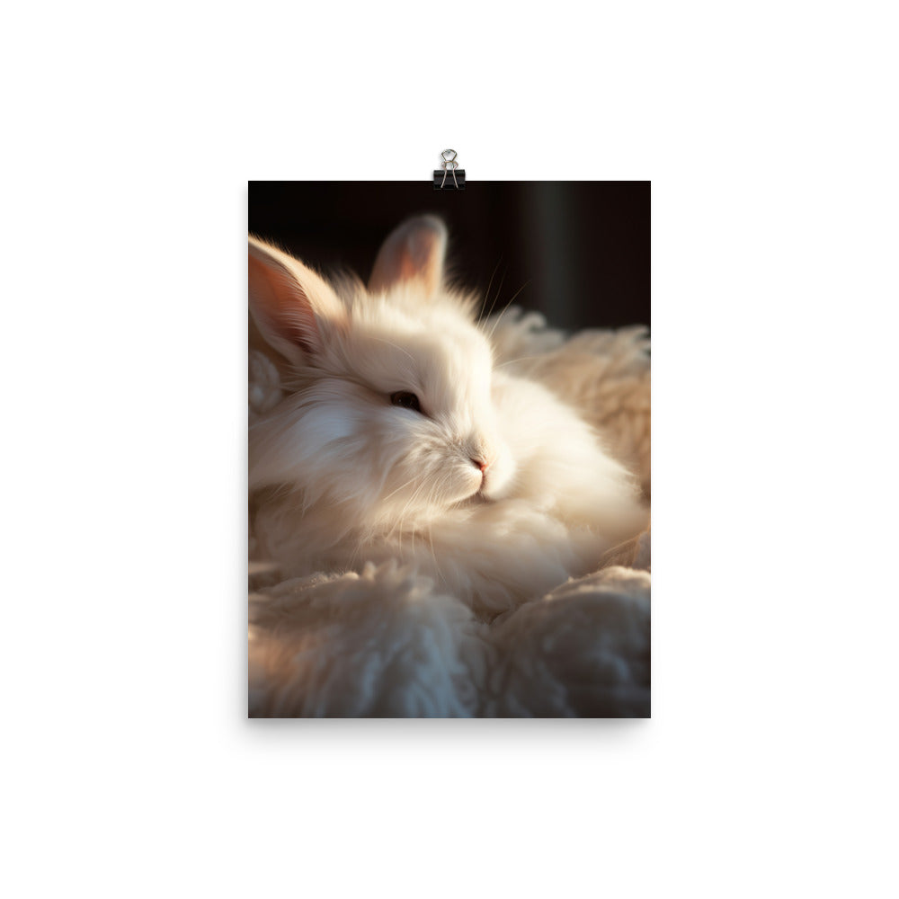 Satin Angora Bunny Enjoying a Playful Hop Photo paper poster - PosterfyAI.com