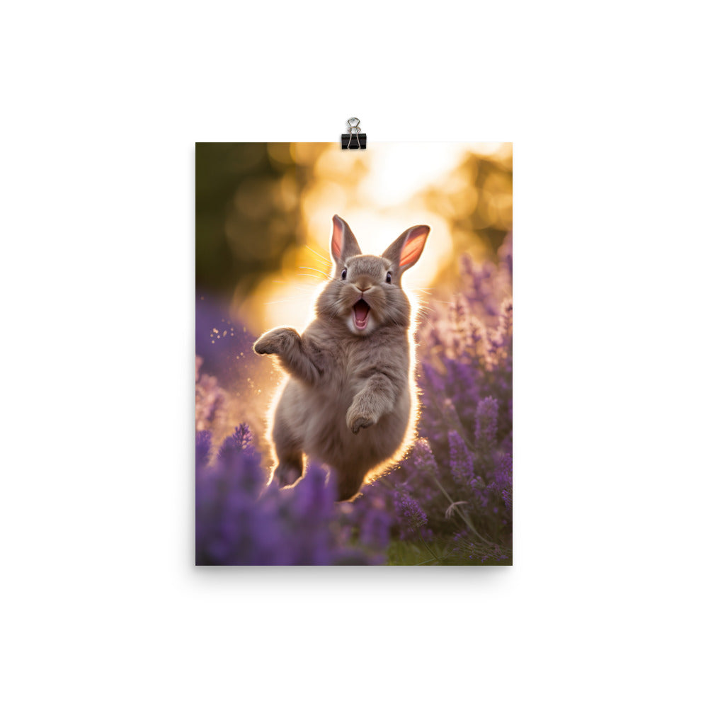 Lilac Bunny Enjoying a Playful Hop Photo paper poster - PosterfyAI.com