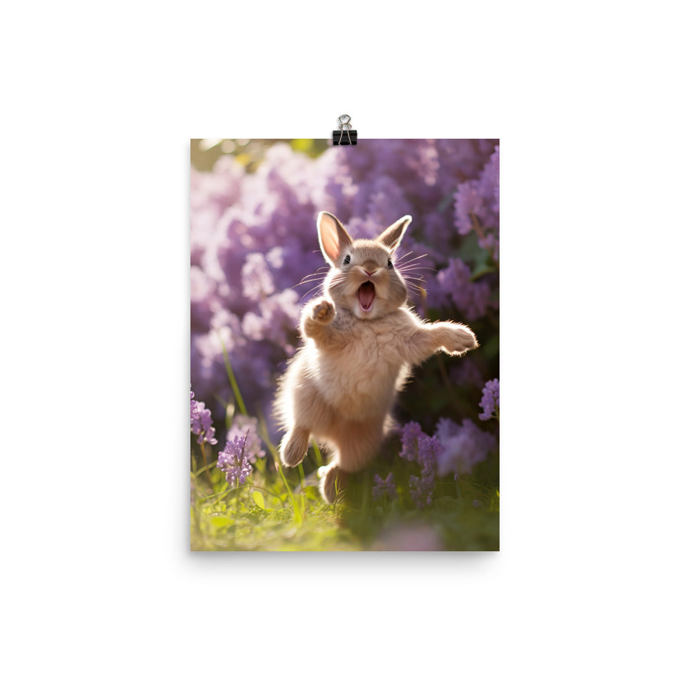 Lilac Bunny Enjoying a Playful Hop Photo paper poster - PosterfyAI.com