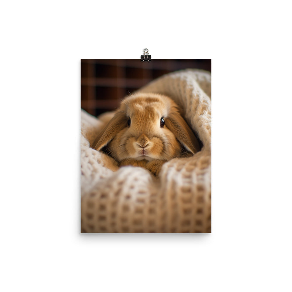 Mini Lop Bunny in a Cozy Setting Photo paper poster - PosterfyAI.com