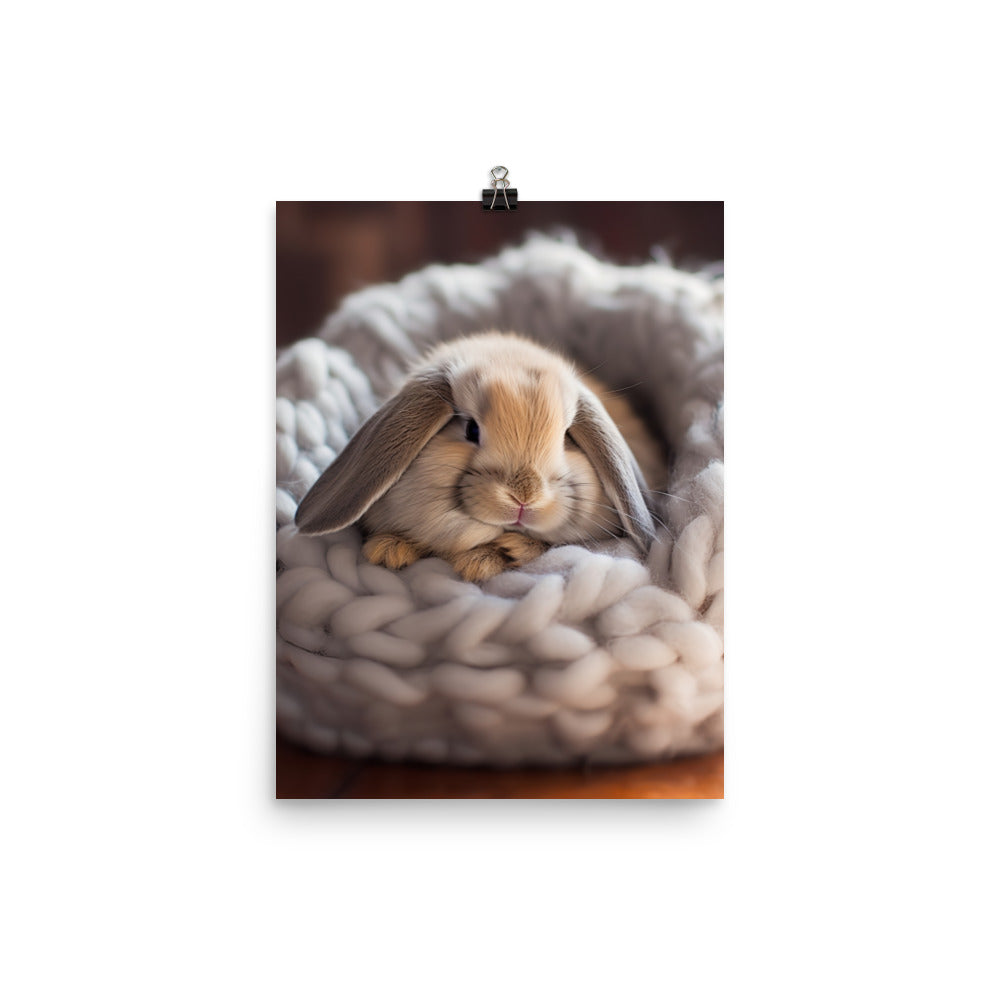 Mini Lop Bunny in a Cozy Setting Photo paper poster - PosterfyAI.com