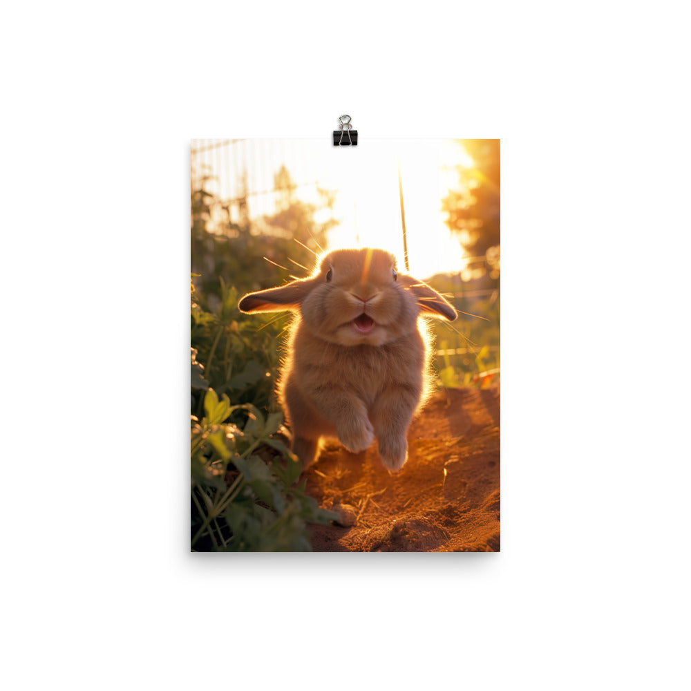 Mini Lop Bunny Enjoying a Playful Hop Photo paper poster - PosterfyAI.com