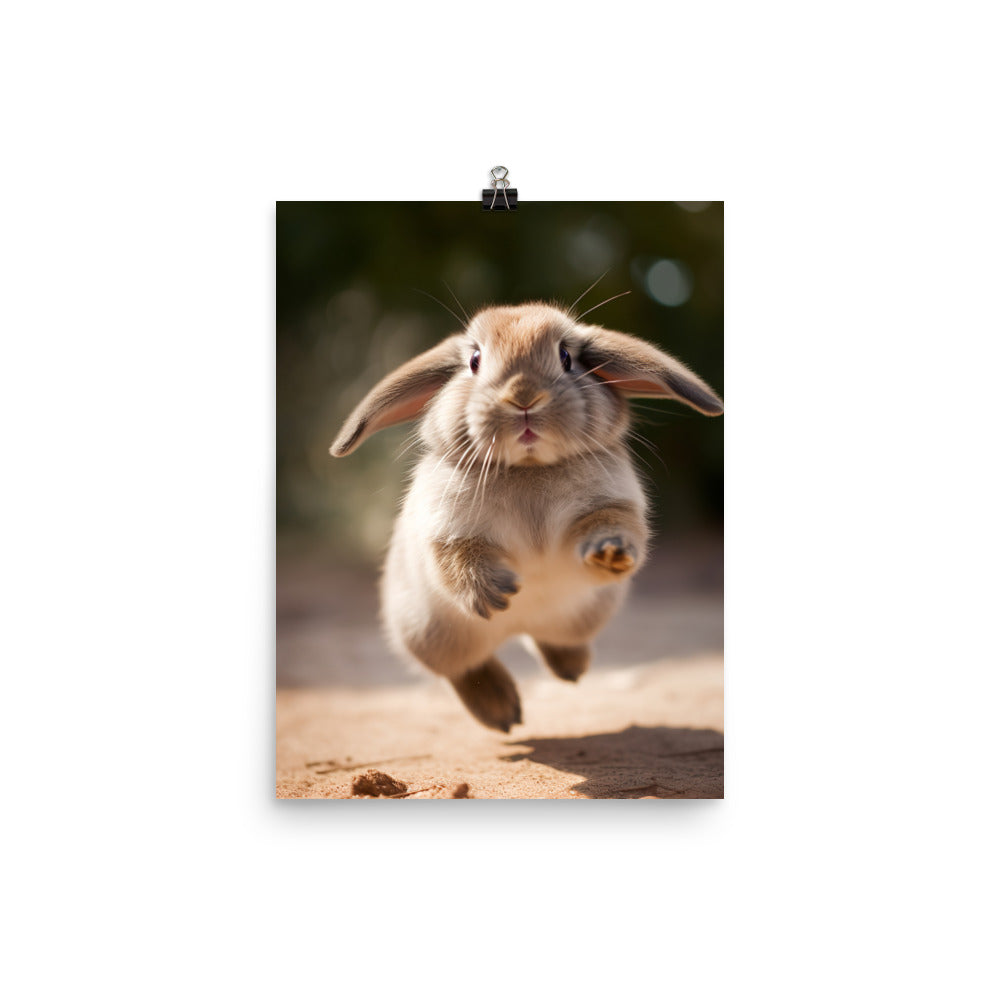 Mini Lop Bunny Enjoying a Playful Hop Photo paper poster - PosterfyAI.com