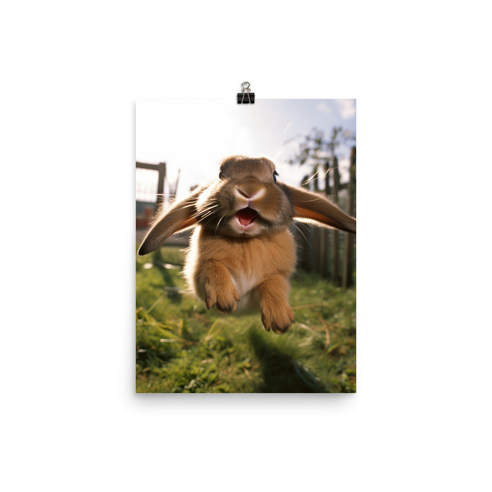 Mini Lop Bunny Enjoying a Playful Hop Photo paper poster - PosterfyAI.com