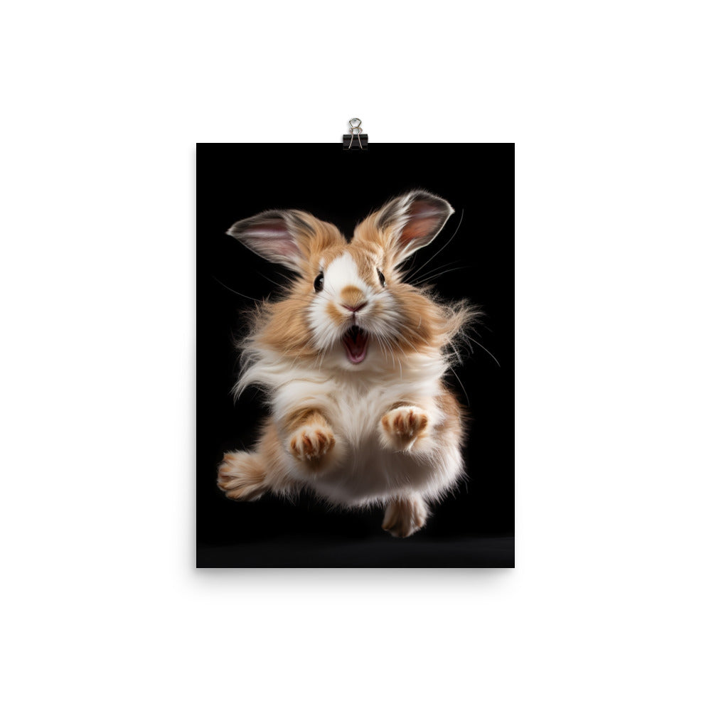 Lionhead Bunny Enjoying a Playful Hop Photo paper poster - PosterfyAI.com