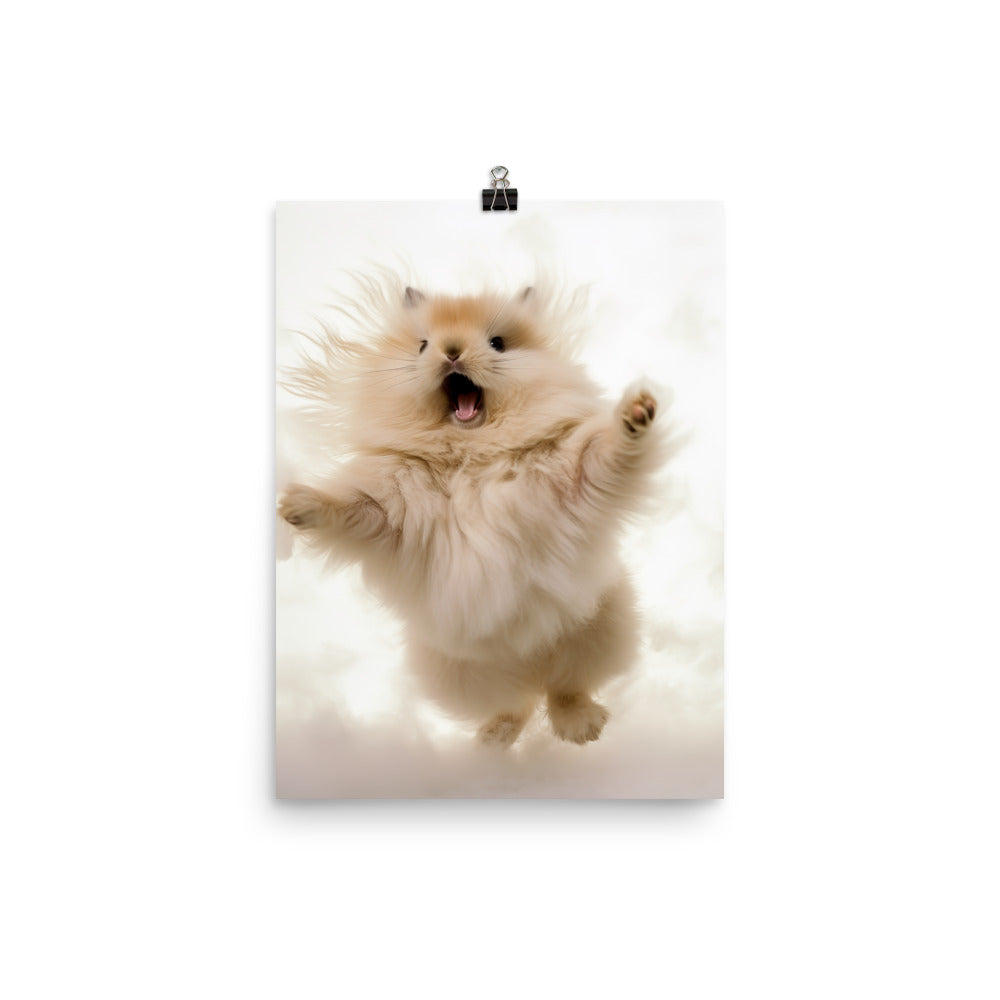 Jersey Wooly Bunny Enjoying a Playful Hop Photo paper poster - PosterfyAI.com