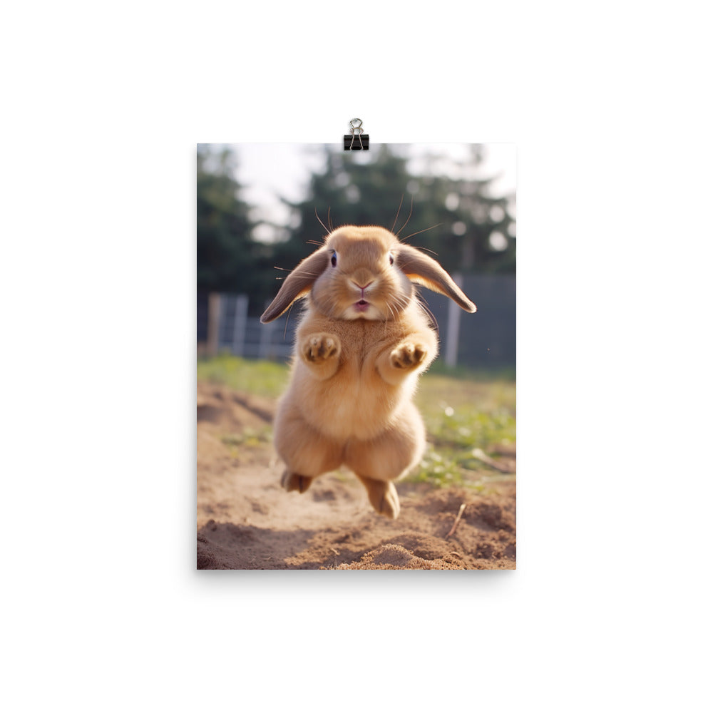 Holland Lop Bunny Enjoying a Playful Hop Photo paper poster - PosterfyAI.com