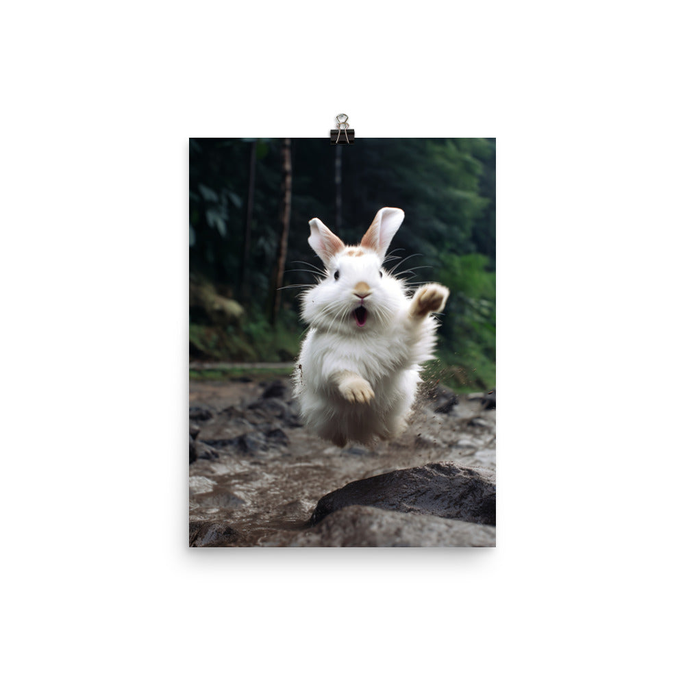 Himalayan Bunny Enjoying a Playful Hop Photo paper poster - PosterfyAI.com