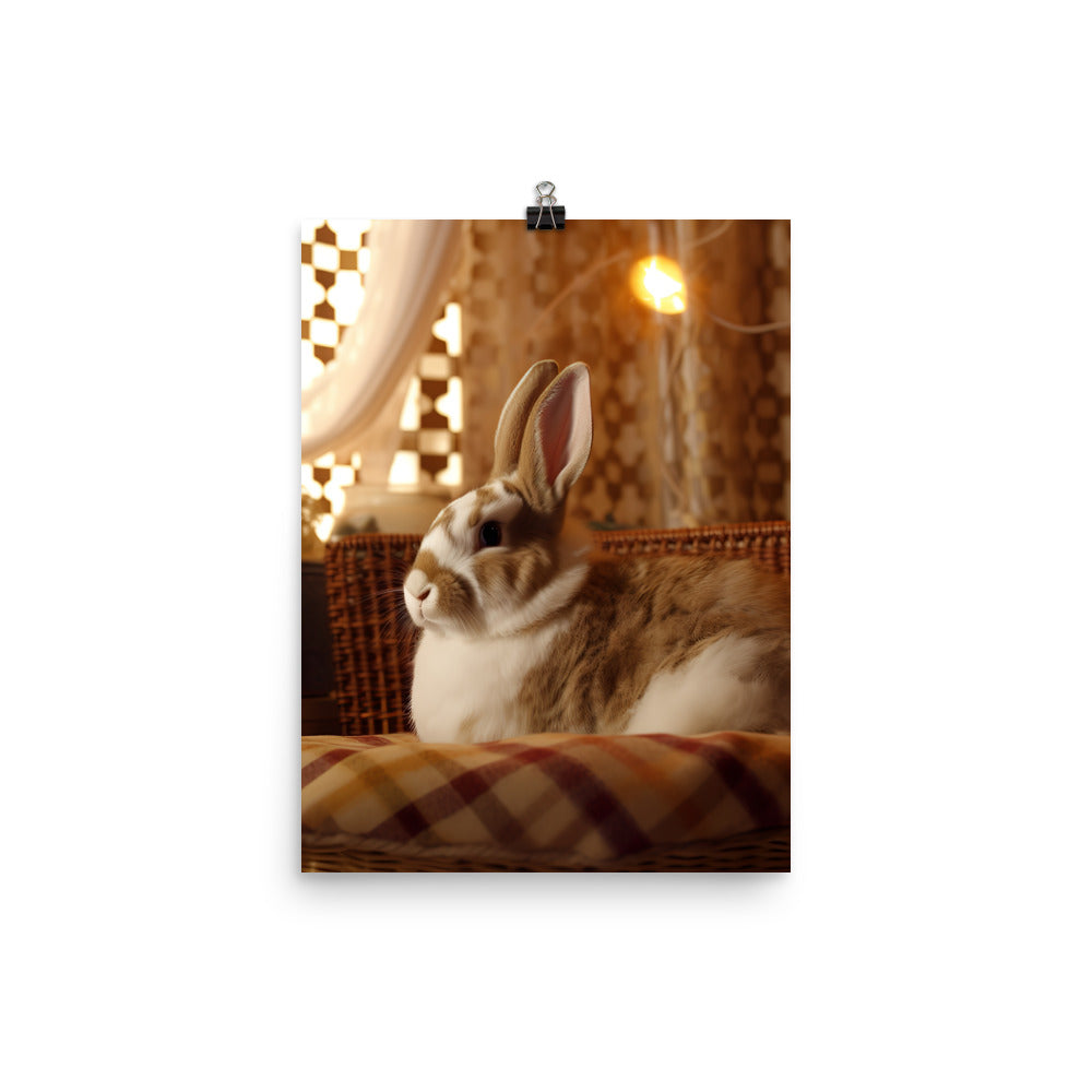 Harlequin Bunny in a Cozy Setting Photo paper poster - PosterfyAI.com