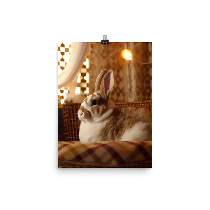 Harlequin Bunny in a Cozy Setting Photo paper poster - PosterfyAI.com