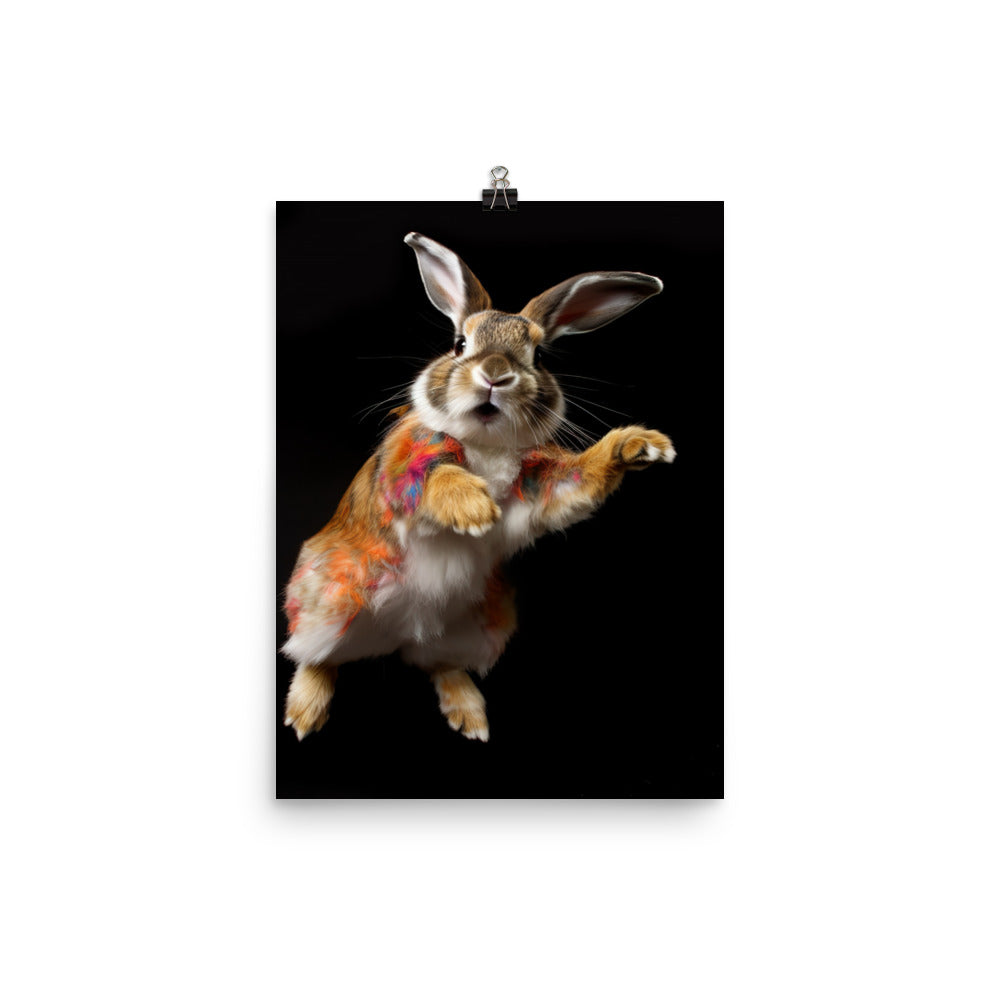 Harlequin Bunny Enjoying a Playful Hop Photo paper poster - PosterfyAI.com