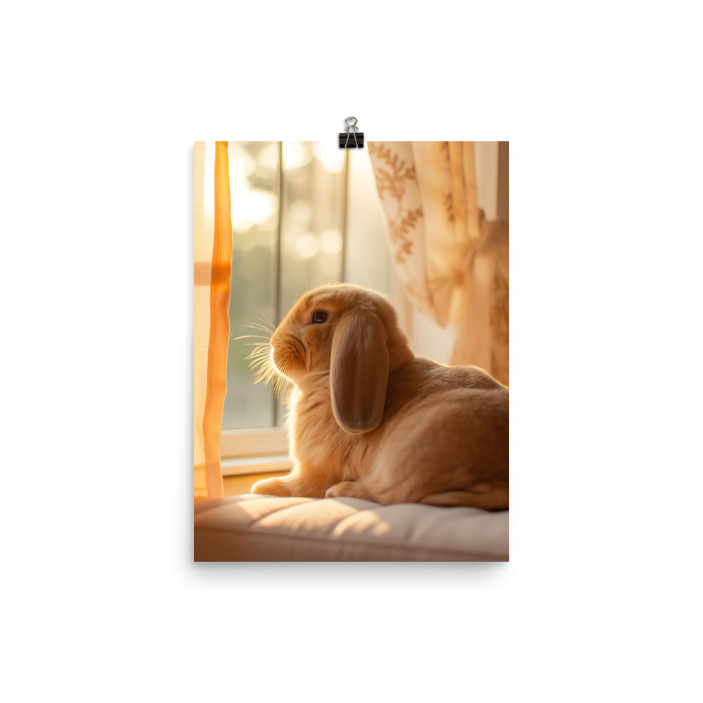 English Lop Bunny in a Cozy Setting Photo paper poster - PosterfyAI.com