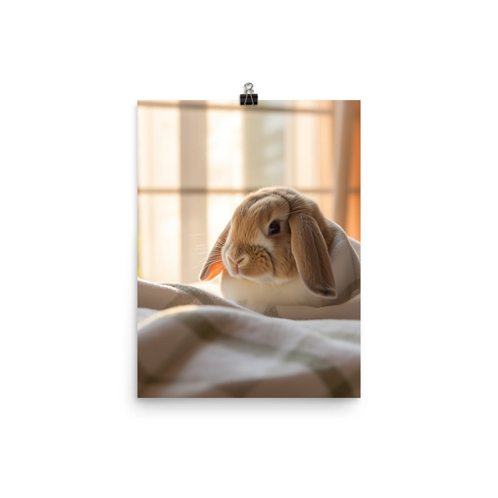 English Lop Bunny in a Cozy Setting Photo paper poster - PosterfyAI.com