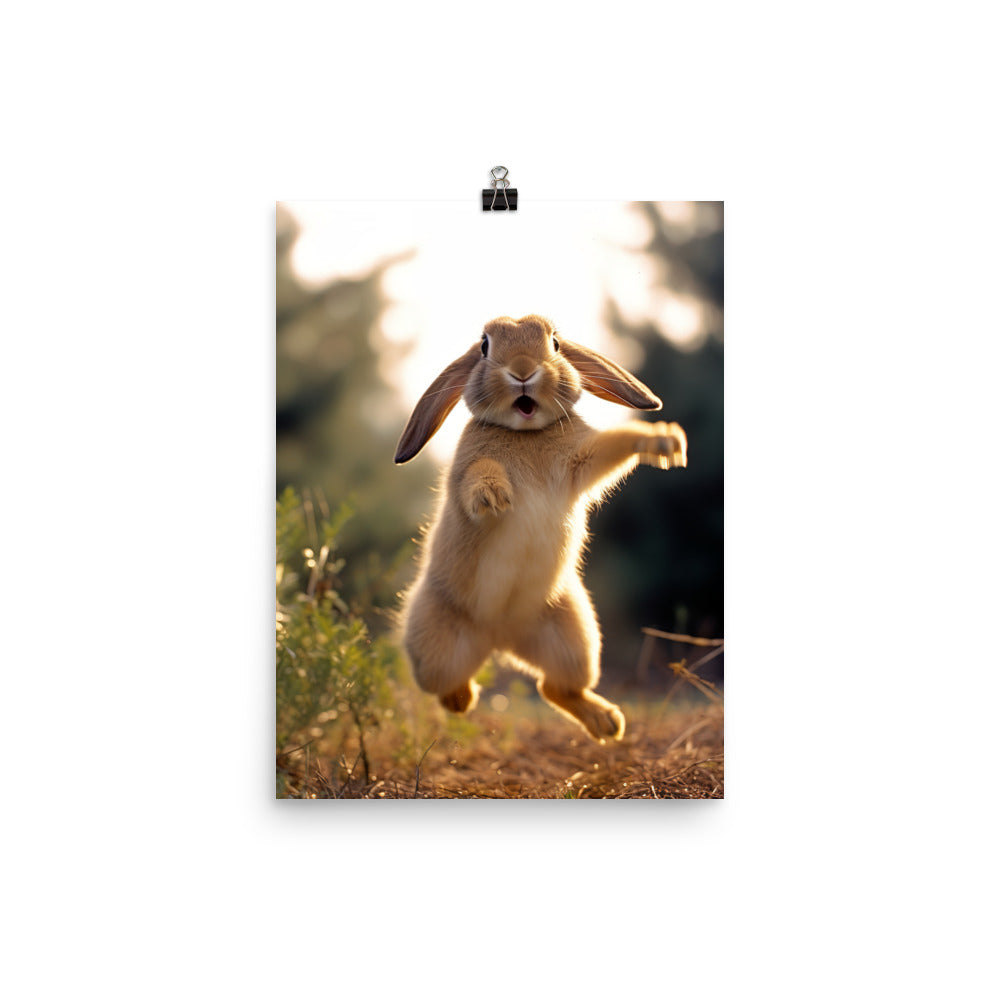 English Lop Bunny Enjoying a Playful Hop Photo paper poster - PosterfyAI.com