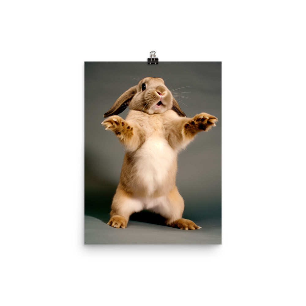 English Lop Bunny Enjoying a Playful Hop Photo paper poster - PosterfyAI.com