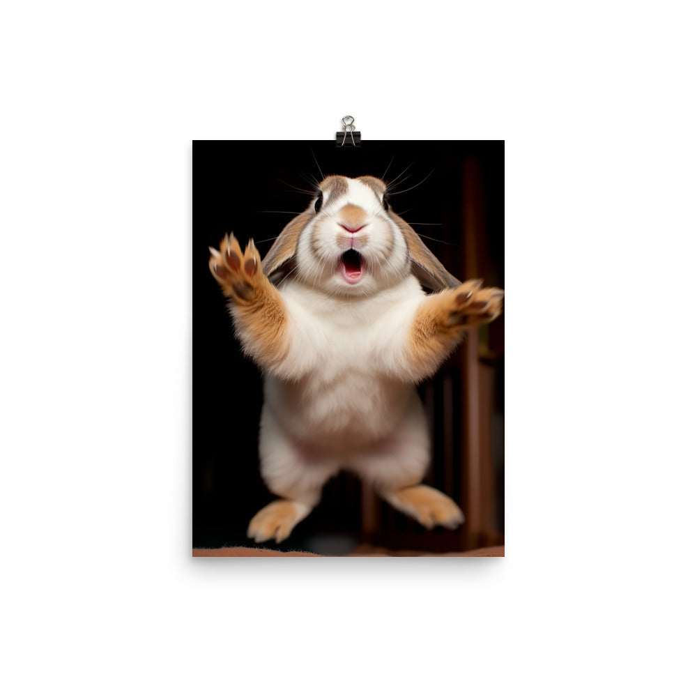 English Lop Bunny Enjoying a Playful Hop Photo paper poster - PosterfyAI.com