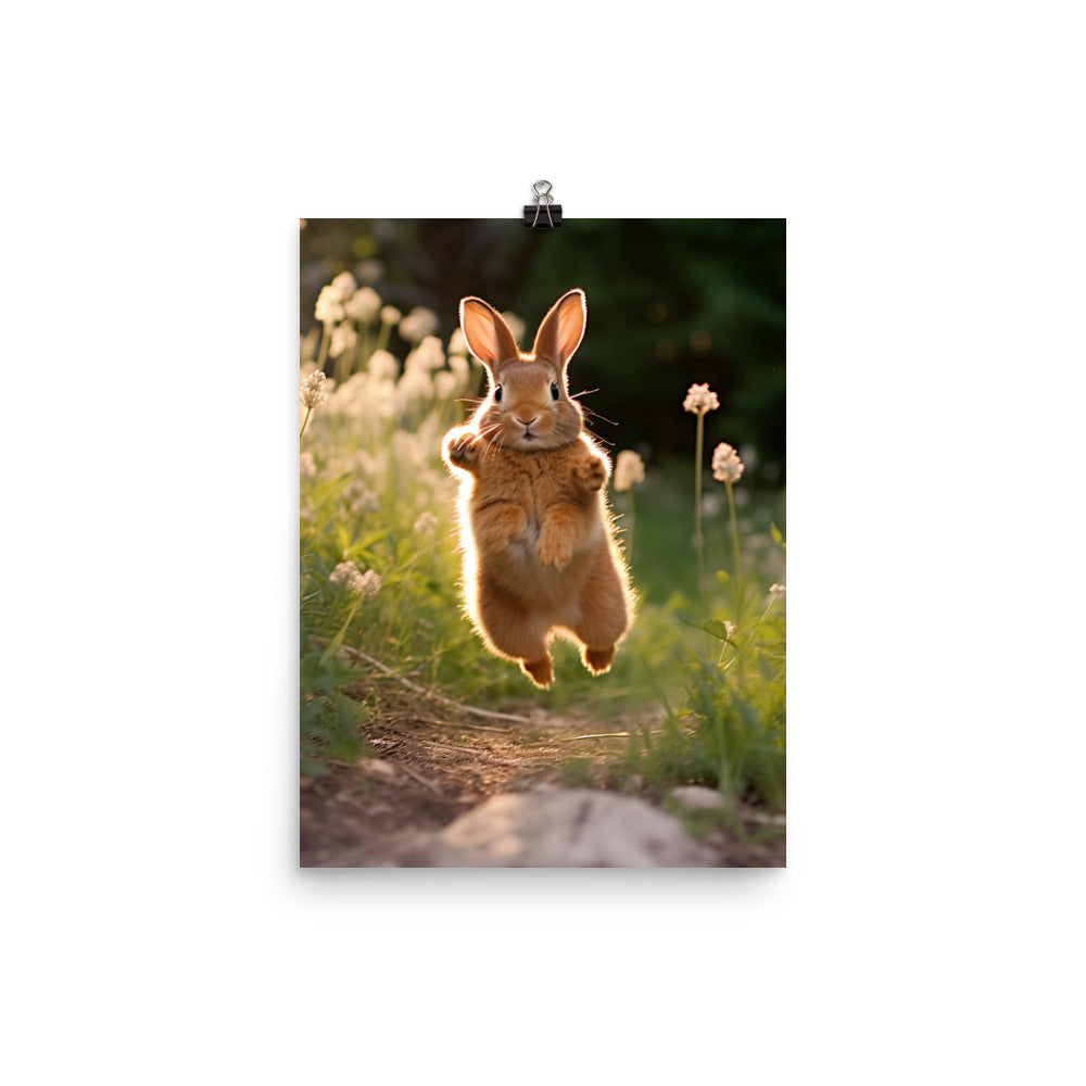 Dutch Bunny Enjoying a Playful Hop Photo paper poster - PosterfyAI.com