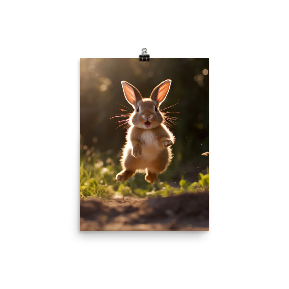 Dutch Bunny Enjoying a Playful Hop Photo paper poster - PosterfyAI.com