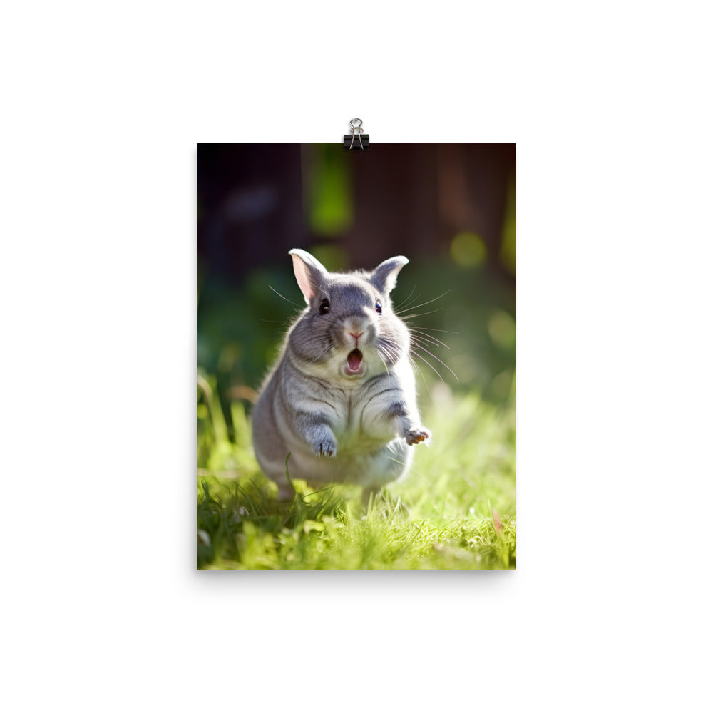 Chinchilla Bunny Enjoying a Playful Hop Photo paper poster - PosterfyAI.com