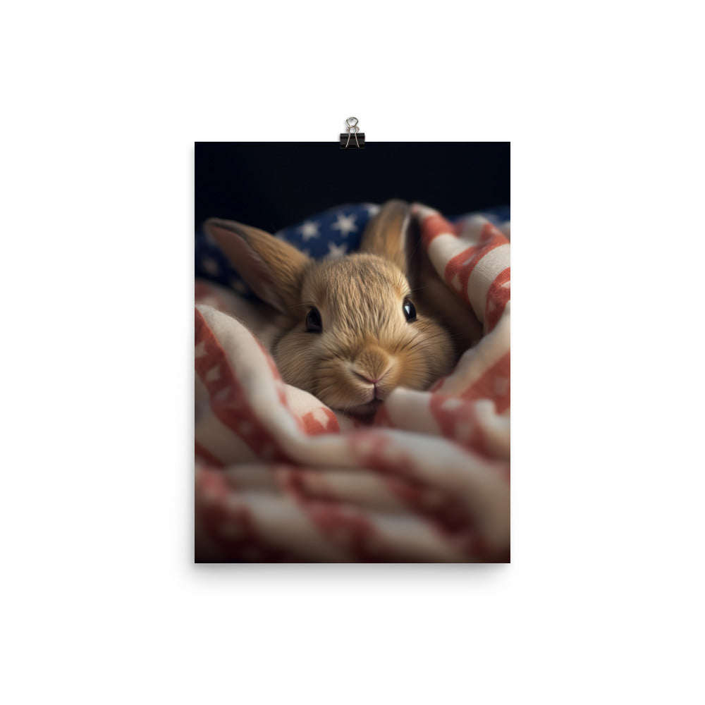 American Bunny Nestled in a Soft Blanket Photo paper poster - PosterfyAI.com
