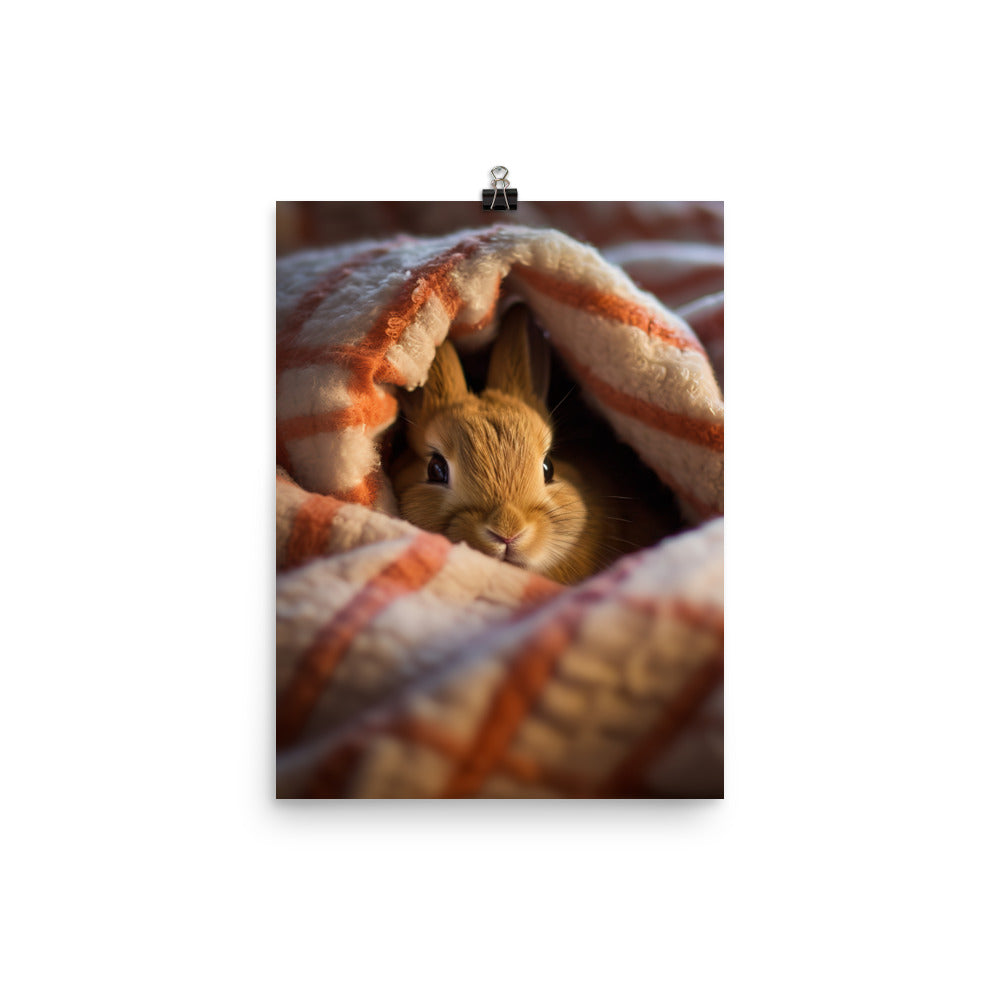 American Bunny Nestled in a Soft Blanket Photo paper poster - PosterfyAI.com